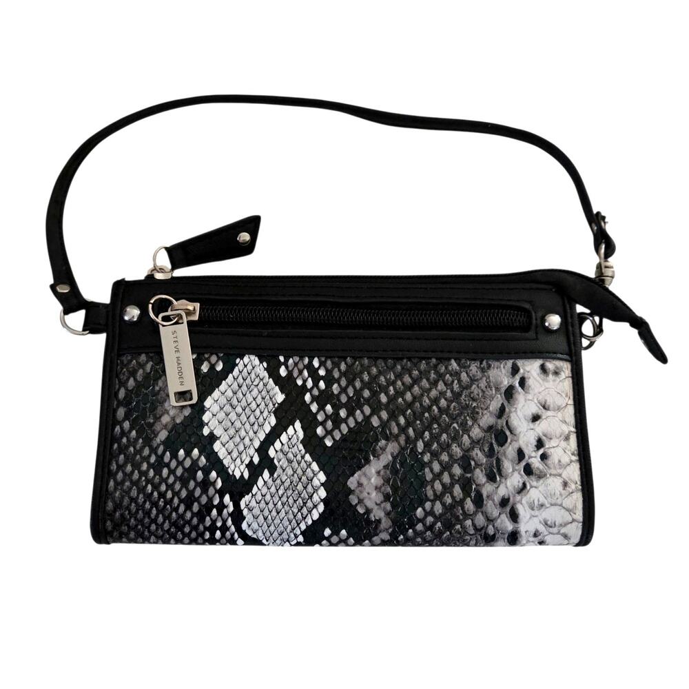 Steve Madden Snakeskin Print Mini Purse Bag Wristlet Wallet Black White Baddie
